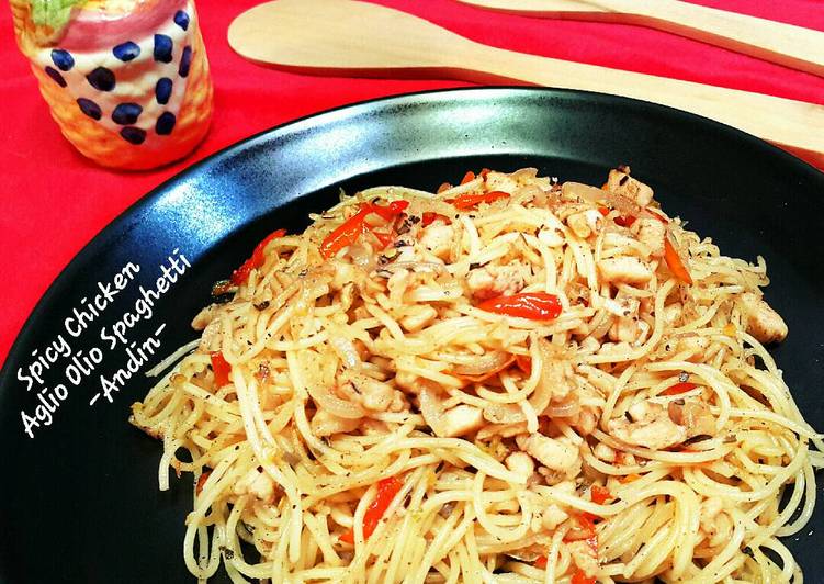 Cara Gampang memasak Spicy Chicken Aglio Olio Spaghetti yang Bikin Ngiler