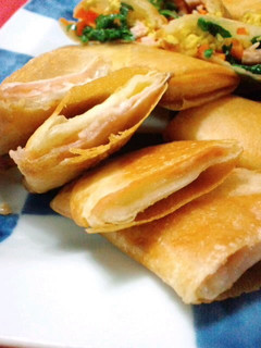 A picture of Cured Ham and Cheese Spring Rolls.