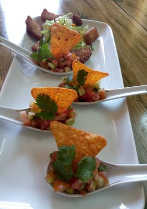 A picture of Salsa with nachos.