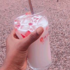 Homemade strawberry milk A picture of Homemade strawberry milk.