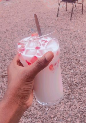 A picture of Homemade strawberry milk.