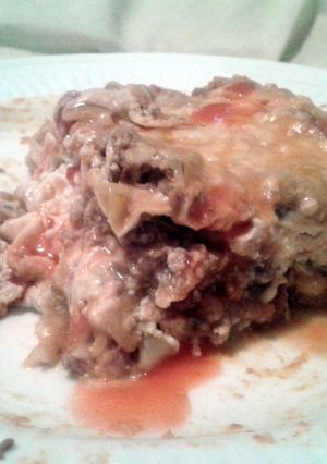 A picture of Mexican lasagna.