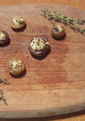 A picture of Spinach Dip Stuffed Mushrooms.