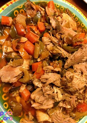 A picture of Easy slow cooker pork and vegetables.