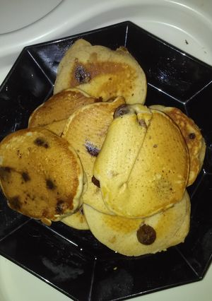 A picture of Momma's peanut butter chocolate chip pancakes.