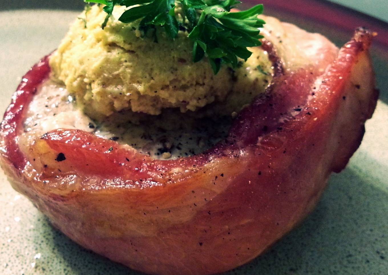 Bacon wrapped pork w/dijon butter