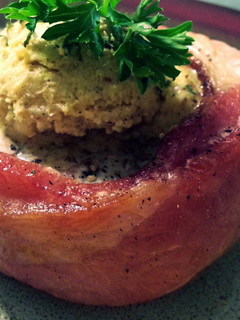A picture of Bacon wrapped pork w/dijon butter.