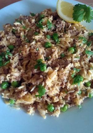 A picture of Vickys Spiced Lamb & Coconut Pilaf, GF DF EF SF NF.