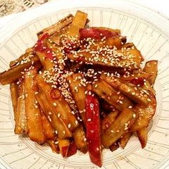 A picture of Sweet and Savory Burdock Root and Sweet Potato Stir-Fry.