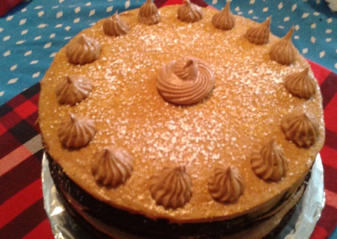 Chocolate cake with caramel and chocolate cream cheese frosting