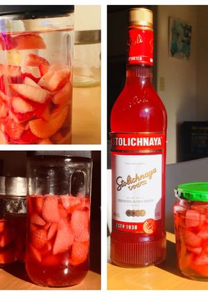 A picture of Strawberry infused Vodka.