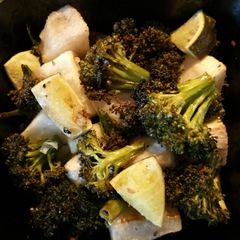 A picture of Veggie bake surprise. broccoli, turnip, and lime.