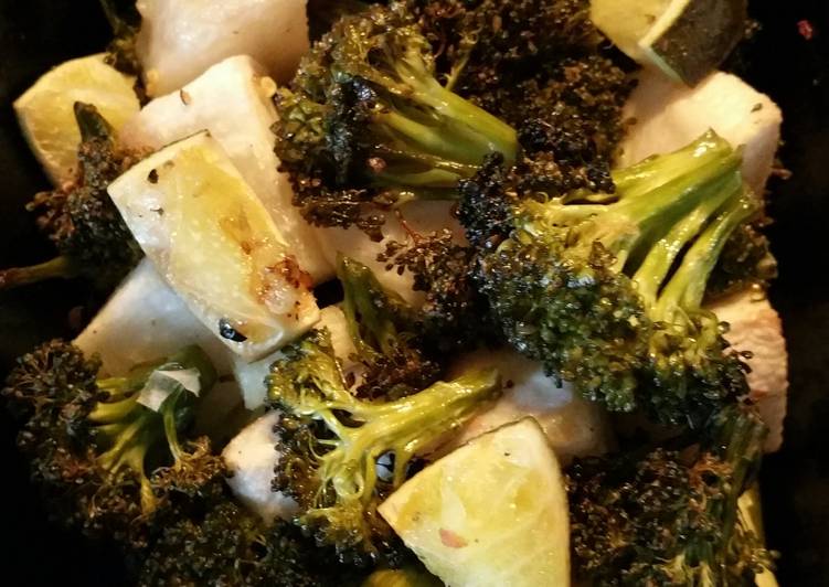 Dinner Ideas Veggie bake surprise. broccoli, turnip, and lime