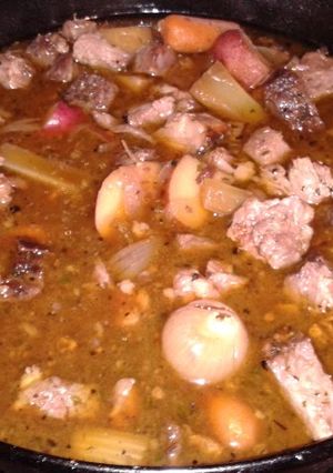 A picture of Left over prime rib stew.