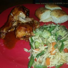 A picture of Orzo with Stir Fry Veggies.