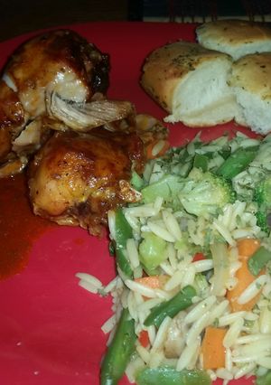A picture of Orzo with Stir Fry Veggies.
