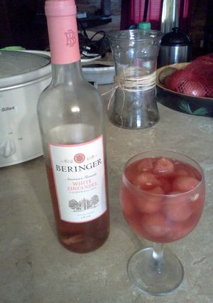 A picture of wine infused watermelon.