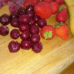A picture of Strawberry Raspberry Cherry Banana Smoothie.
