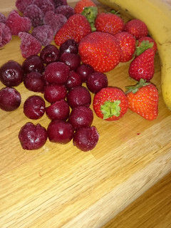 A picture of Strawberry Raspberry Cherry Banana Smoothie.
