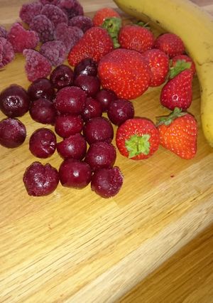 A picture of Strawberry Raspberry Cherry Banana Smoothie.