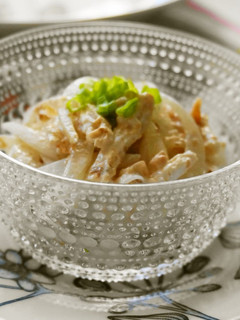 A picture of Sweet Onion & Steamed Chicken with Umeboshi and Mayonnaise.