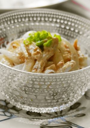 A picture of Sweet Onion & Steamed Chicken with Umeboshi and Mayonnaise.