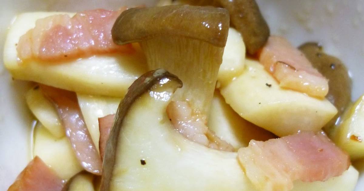 King Oyster Mushroom and Bacon in Butter and Soy Sauce Recipe by