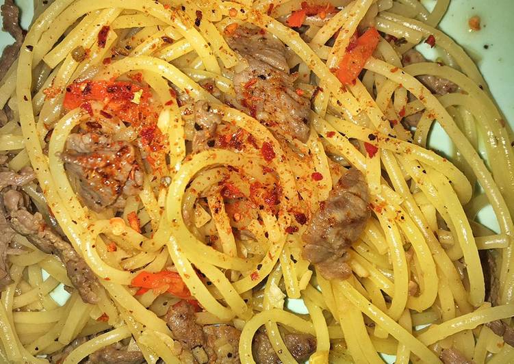 Cara Gampang Membuat Beef spagetti oglio olio mudah dan enak, Enak
