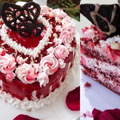 A picture of The Real classic Red velvet heart cake recipe without cream.