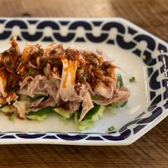 A picture of 🍗 Poached chicken with Japanese & Korean sauce.
