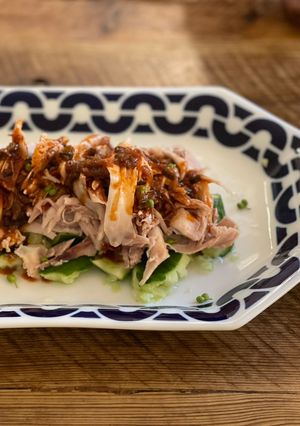 A picture of 🍗 Poached chicken with Japanese & Korean sauce.