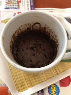 A picture of Chocolate cake in a mug.