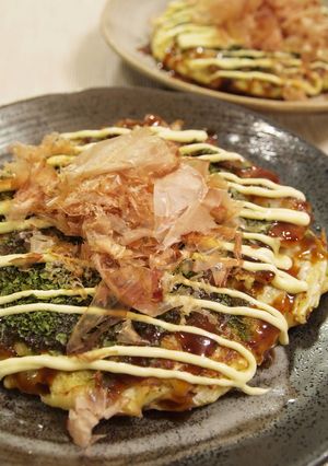 A picture of Fluffy Kansai-style Okonomiyaki with Cabbage and Nagaimo Yam.