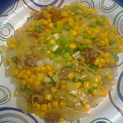 A picture of Sausage corn and cabbage.