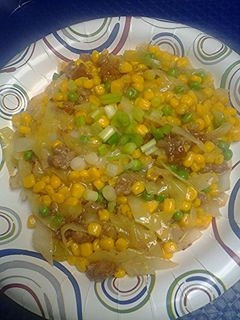 A picture of Sausage corn and cabbage.