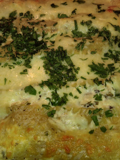 A picture of Spinach & artichoke chicken lasagna.