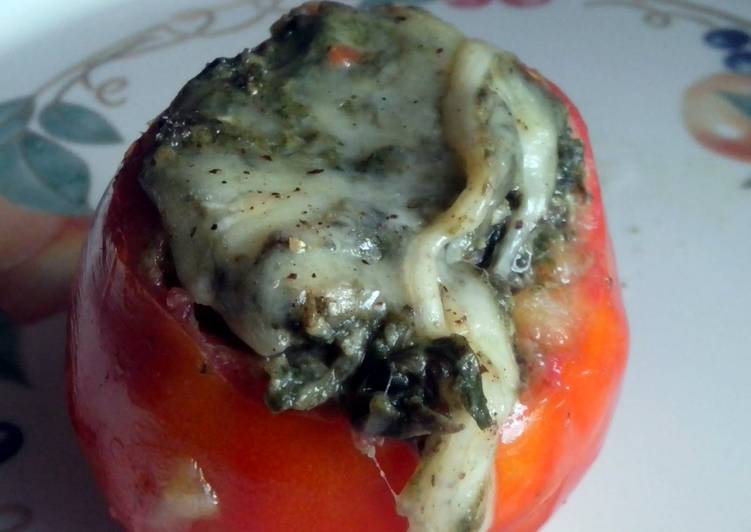 Steps to Prepare Perfect Creamy Spinach Stuffed Tomatoes (leftover ideas!)