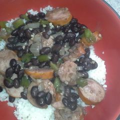 A picture of Sausage and rice.
