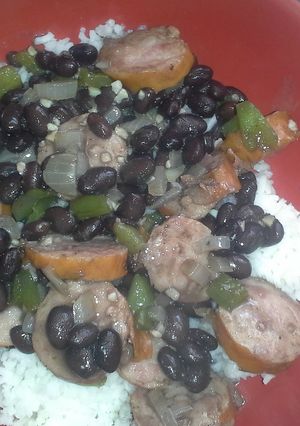 A picture of Sausage and rice.
