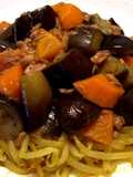 Curry-flavoured Bean Sprouts and Tuna over Thickened Veggie Sauce