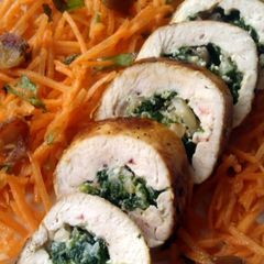 A picture of Vickys Spinach & Mushroom Stuffed Chicken Rolls, GF DF EF SF NF.