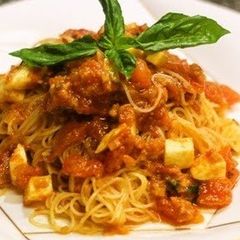 Chilled Capellini with Tomato & Mentaiko Sauce A picture of Chilled Capellini with Tomato & Mentaiko Sauce.