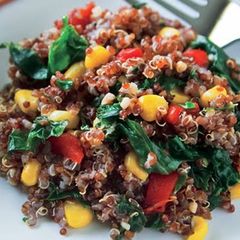A picture of Red Quinoa Pilaf with Kale and Corn.