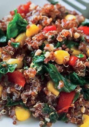 A picture of Red Quinoa Pilaf with Kale and Corn.