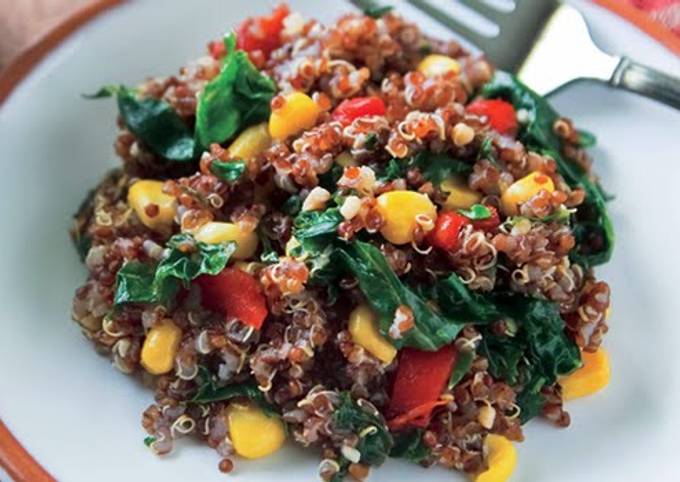 Steps to Make Favorite Red Quinoa Pilaf with Kale and Corn