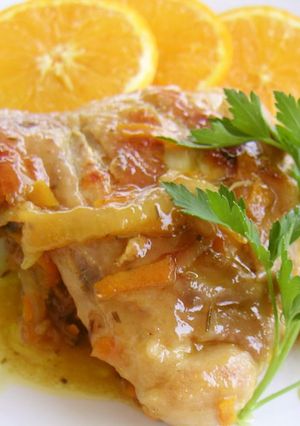 A picture of Chicken with Orange Sauce.