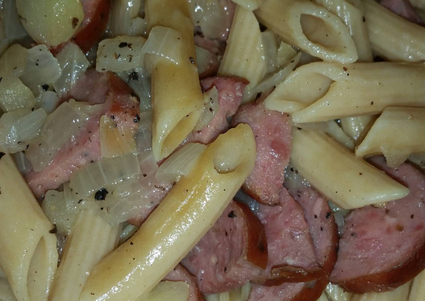 Kielbasa, onion, and apples oh my!