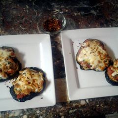 A picture of eggplant pizza's.