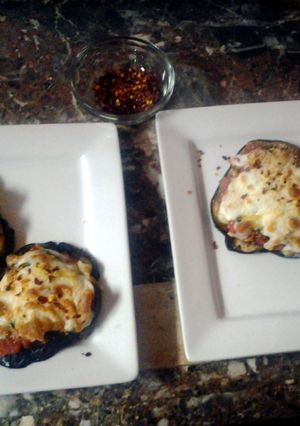 A picture of eggplant pizza's.