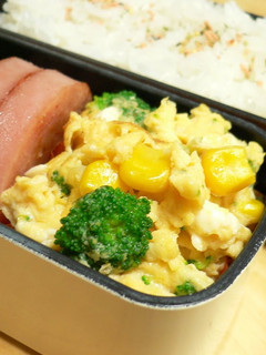 A picture of Broccoli and Corn Scrambled Eggs for your Benot.
